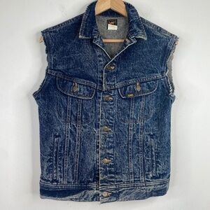Vintage Lee Denim Vest 18 Acid Wash USA Cut off Western Trucker Retro Grunge 90s